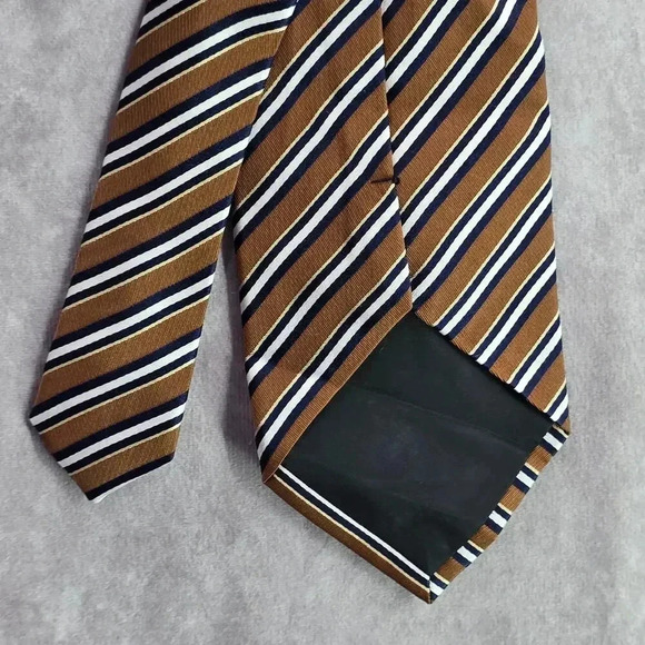 Stafford Performance Brown Blue White Stripe 100% Silk Men's Neck Tie NWOT - Picture 5 of 5